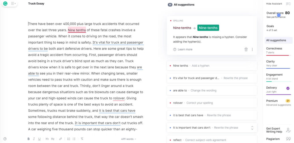 Example of essay in Grammarly interface.