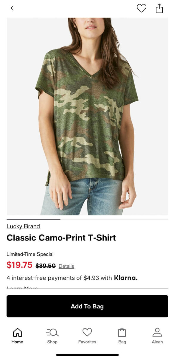 Image of discounted top in the downloaded Macy's App