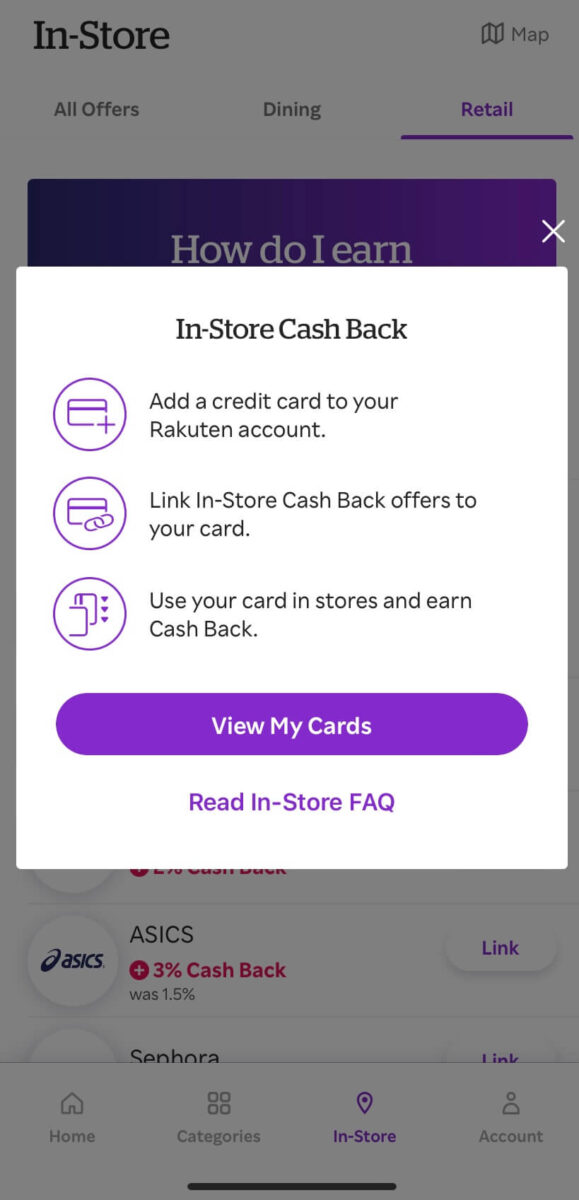 Image of instructions on how to link your card to the cash back offer