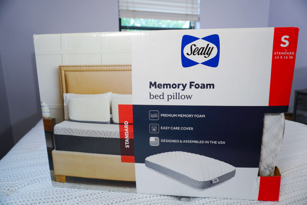 Image of Sealy memory foam pillow in the box.