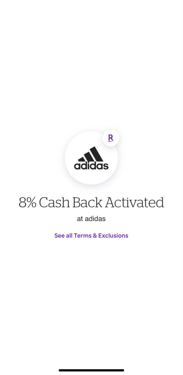 Image of cash back being activated on Rakuten.