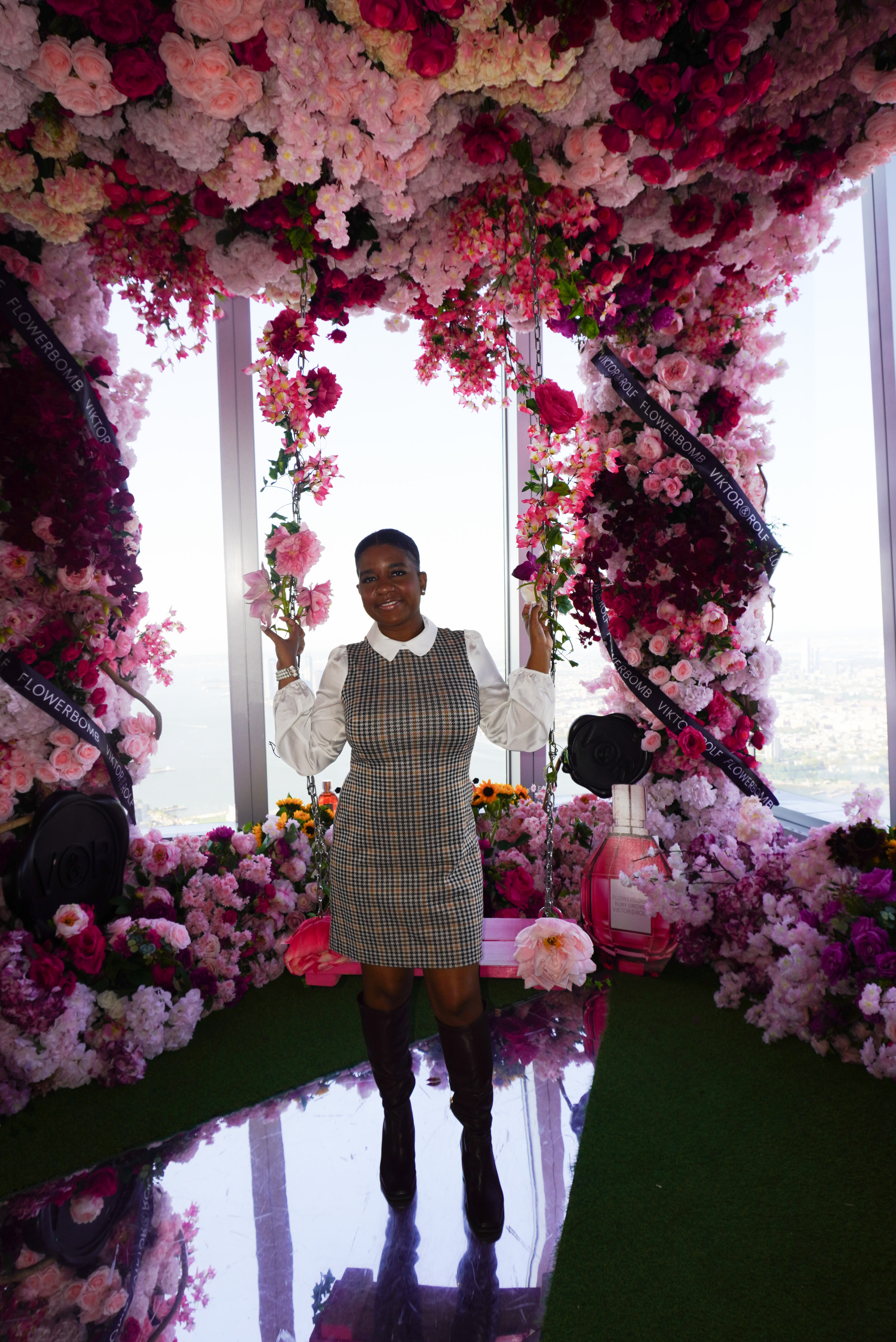 Image of me standing in front of the Viktor & Rolf flower photo-op space.