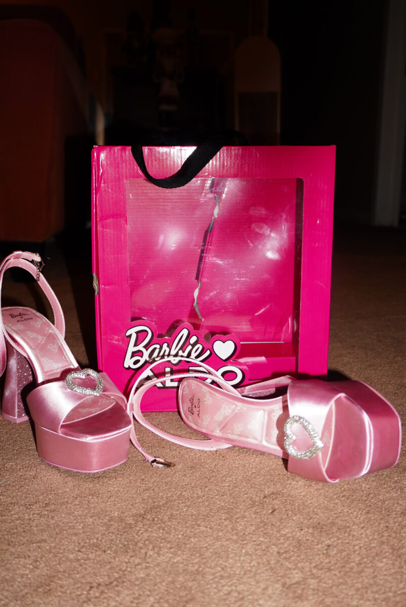 Image of the Aldo x Barbie™ shoebox and platform heels.