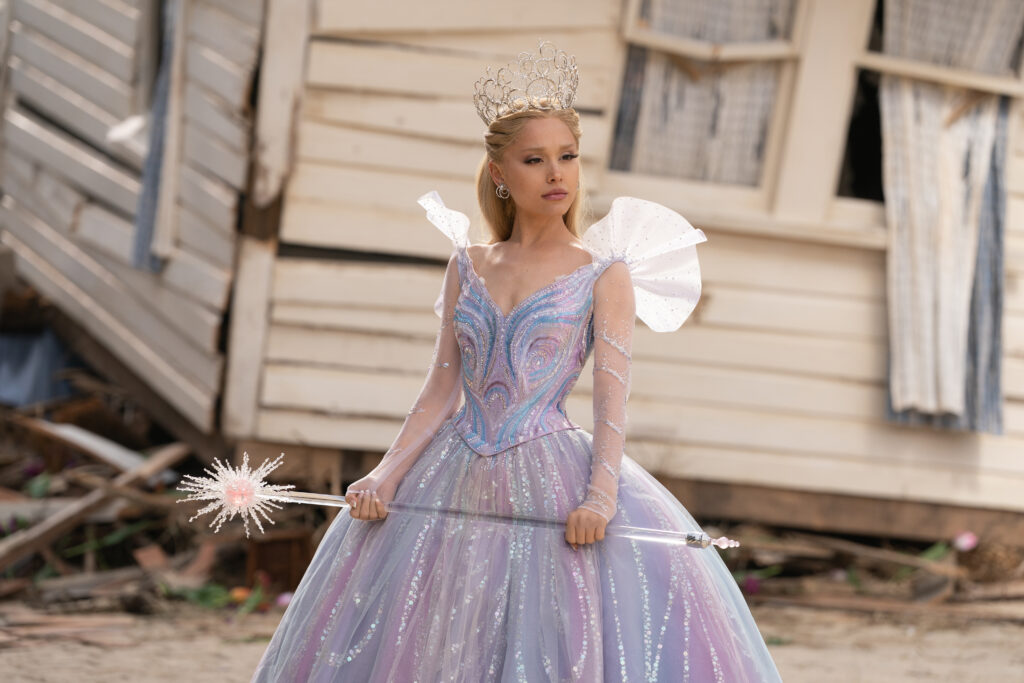 Image of Ariana Grande as Glinda in her lavender bubble dress for the Wicked For Good film.