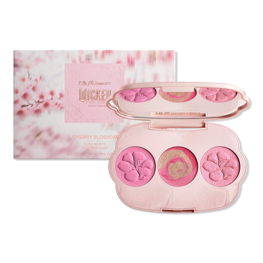 Image of the Cherry Blossom Blush Palette from the R.E.M. Beauty x Wicked For Good collection.