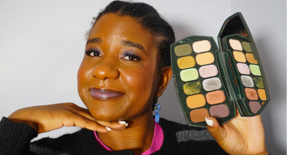 Blog image cover of me holding the Wicked x REM Beauty Ozian Forest Eyeshadow Palette