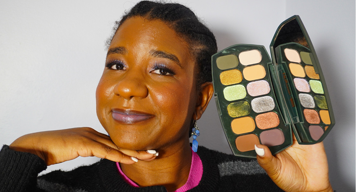 Blog image cover of me holding the Wicked x REM Beauty Ozian Forest Eyeshadow Palette